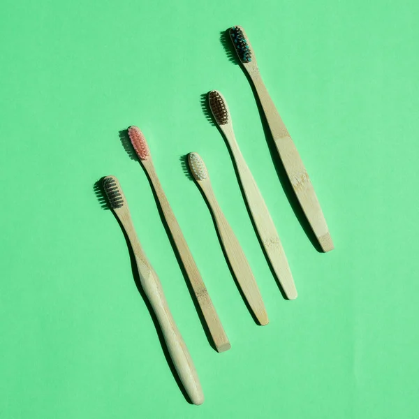 Set Bamboo Toothbrushes Background — Stock Photo, Image