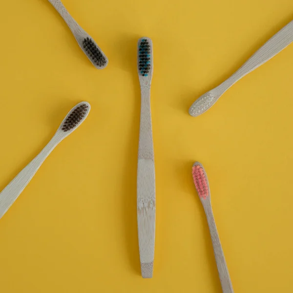 Set Bamboo Toothbrushes Background — Stock Photo, Image