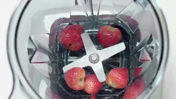 ミキサーでスムージーの果実 平面図です の部分 ミキサーでベリーのスムージー材料 — ストック動画