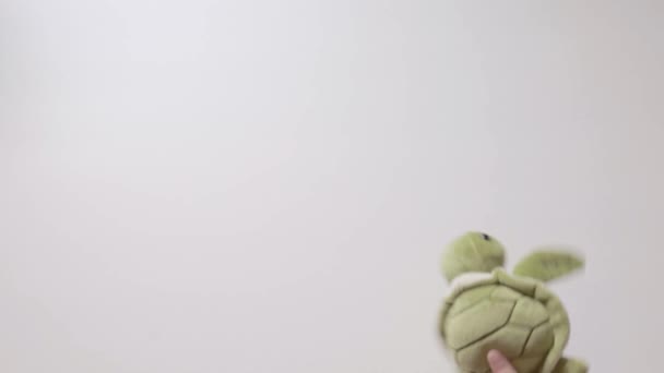 Child Plays Soft Green Turtle Toy Part_07 Child Hand Toy — Stock Video