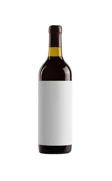 Red Wine Bottle Yellow Glass Blank White Label White Background — Stock Photo, Image
