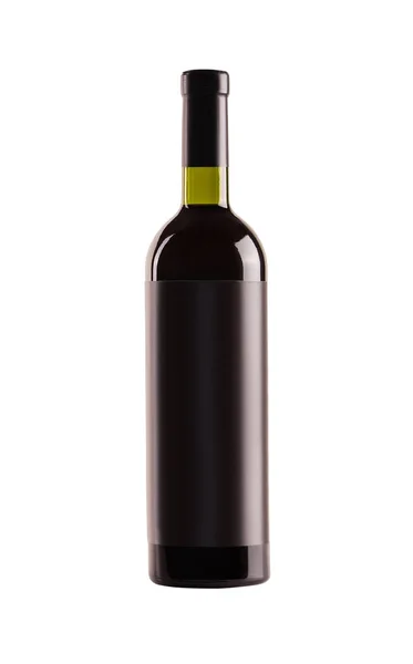 Kırmızı Şarap Beyaz Zemin Üzerine Boş Siyah Etiketli Yeşil Cam — Stok fotoğraf