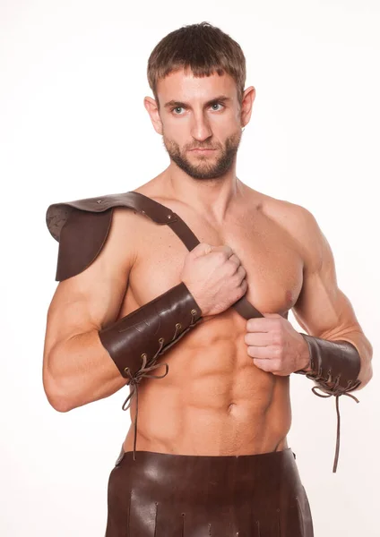 Muskulös Manlig Modell Krigarsviten — Stockfoto