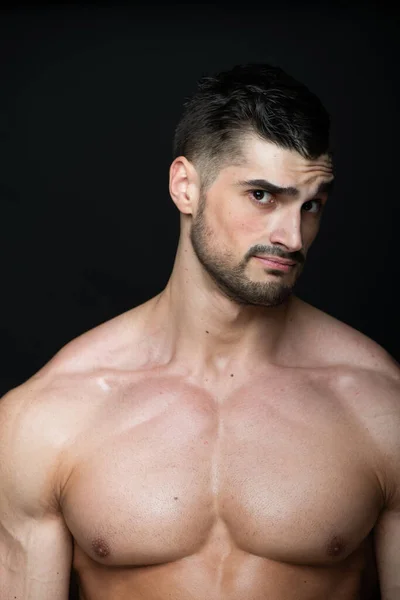 Portrait Muscular Man Posing Studio — Stock Photo, Image