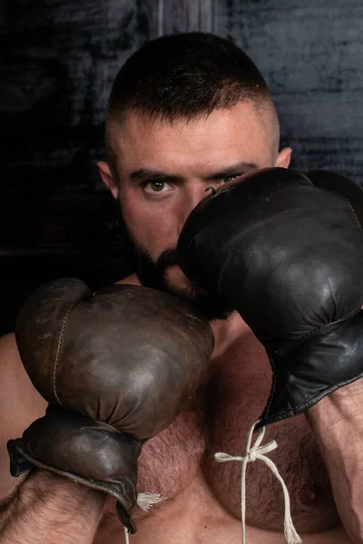Portrait Muscular Man Boxing Gloves — Stock Photo, Image