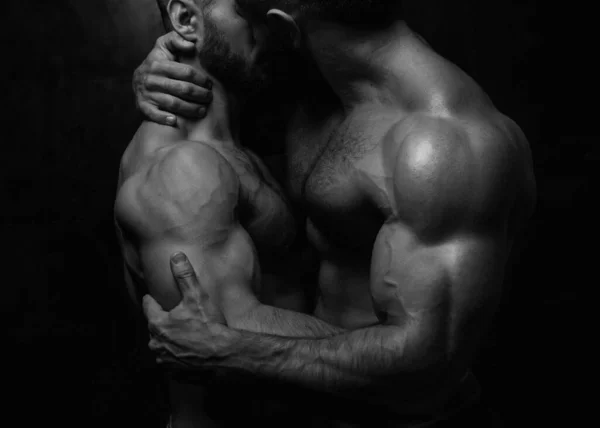 Två Män Sexiga Homosexuella Par Kysser Varandra — Stockfoto