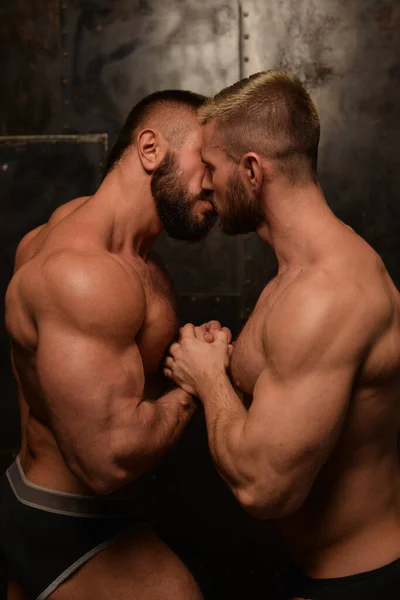 Two Men Sexy Gay Couple Kissing Each Other — Stock Photo, Image