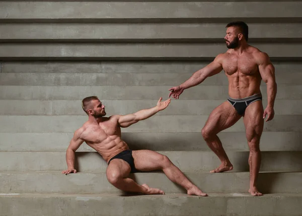 Dois Homens Sexy Gay Casal Posando Estúdio — Fotografia de Stock