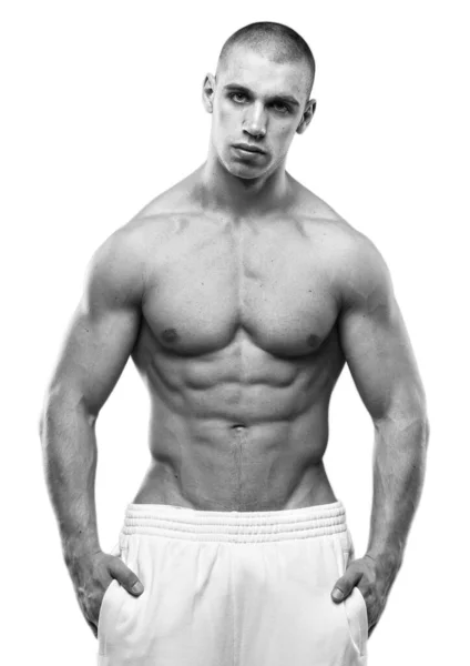 Muskulös Manlig Modell Poserar Studio — Stockfoto