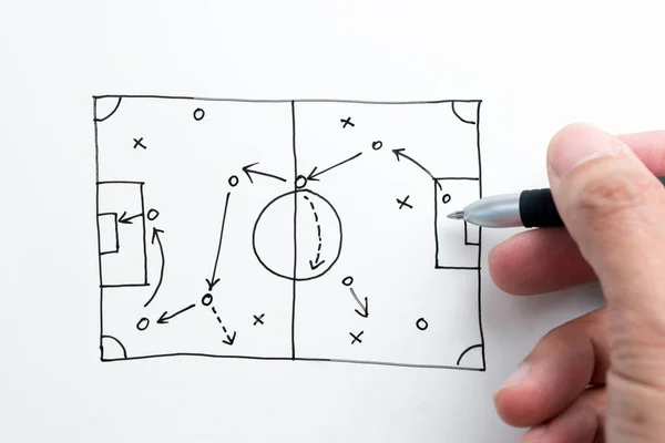 Schets van voetbal tactiek op papier — Stockfoto