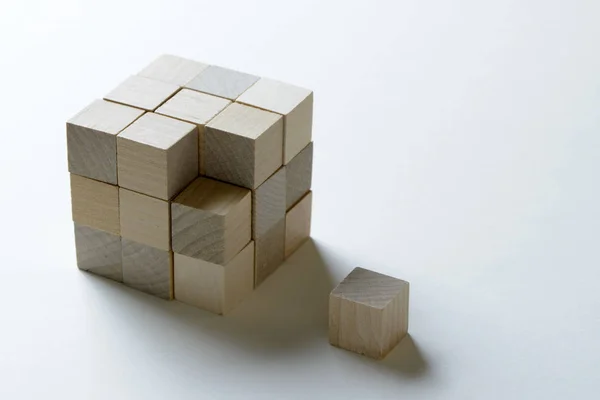 Last missing piece wood cube to complete — Stock Photo, Image