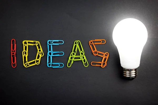 Ideas word with light bulb — Stock Photo, Image