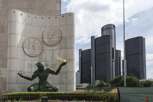 The Spirit of Detroit monument by artist Marshall Fredericks in Detroit Michigan. — Stock Photo, Image