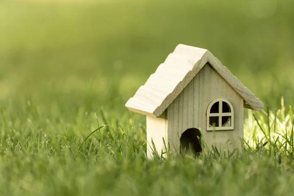 Pequeña casa en la hierba en la luz del sol — Foto de Stock