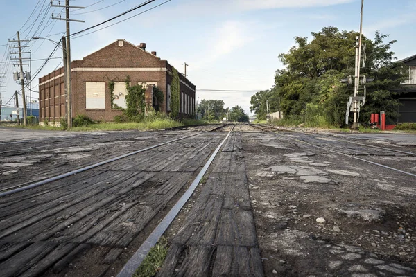 Krajobraz Vintage torów kolejowych w centrum Detroit — Zdjęcie stockowe