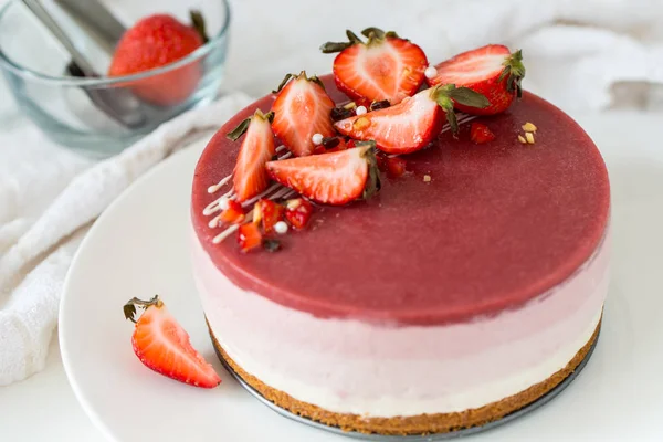 No cuocere torta di formaggio alla fragola — Foto Stock