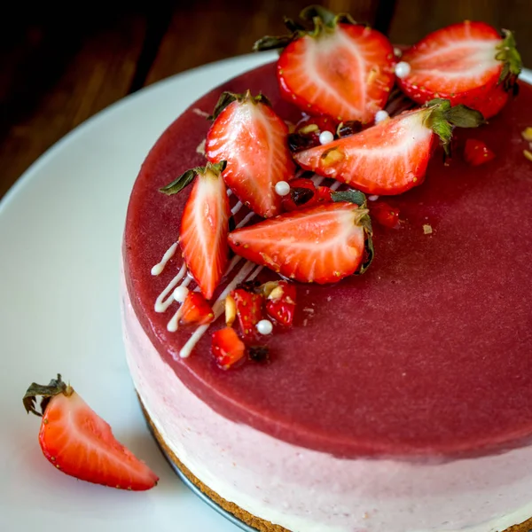 No cuocere torta di formaggio alla fragola — Foto Stock