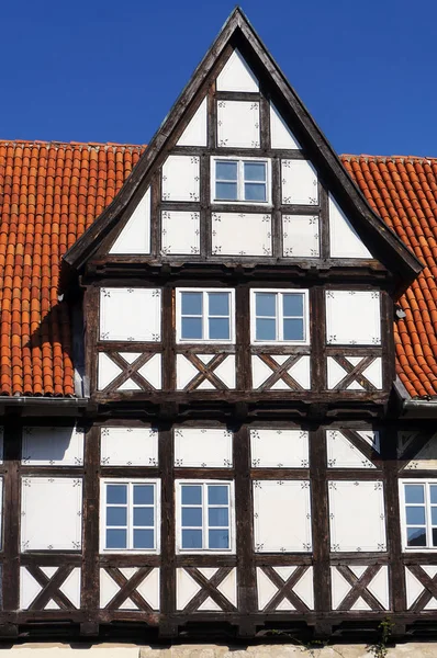 Fasad Gammal Medeltida Byggnad Quedlinburg Tyskland — Stockfoto