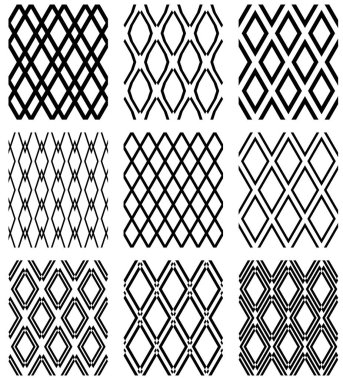 Kusursuz elmas desenler kümesi. Geometrik Kafesli dokular. Vektör sanat.