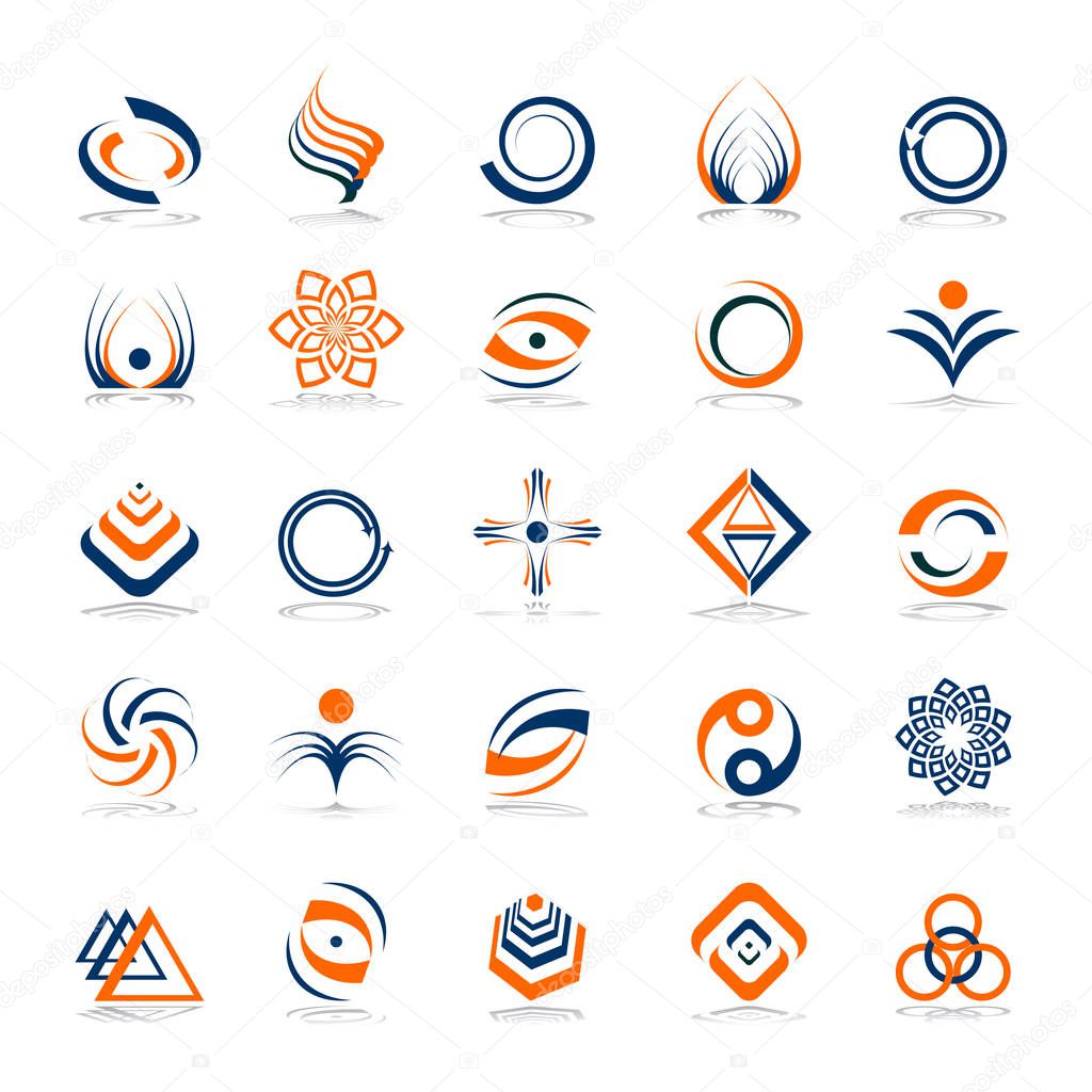 Design elements set. Abstract icons in blue and orange colors. Vector art.