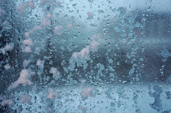 Textura Gotas Congeladas Nieve Sobre Vidrio Esmerilado Fondo Texturizado Invierno —  Fotos de Stock