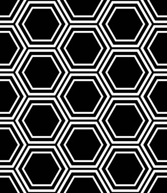 Sorunsuz altıgenler desen. Siyah ve beyaz geometrik doku ve arka plan. Vektör sanat.