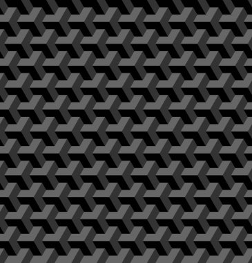 Dikişsiz 3d geometrik desen. Optik yanılsama. Siyah ve gri geometrik arka plan ve doku. Vektör sanat.