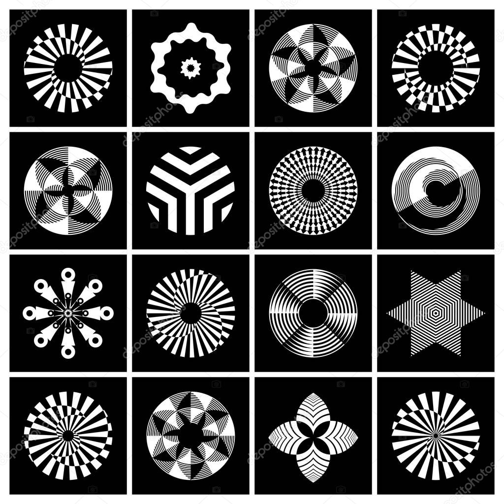 Design elements set. Contrast black and white abstract icons. Vector art.