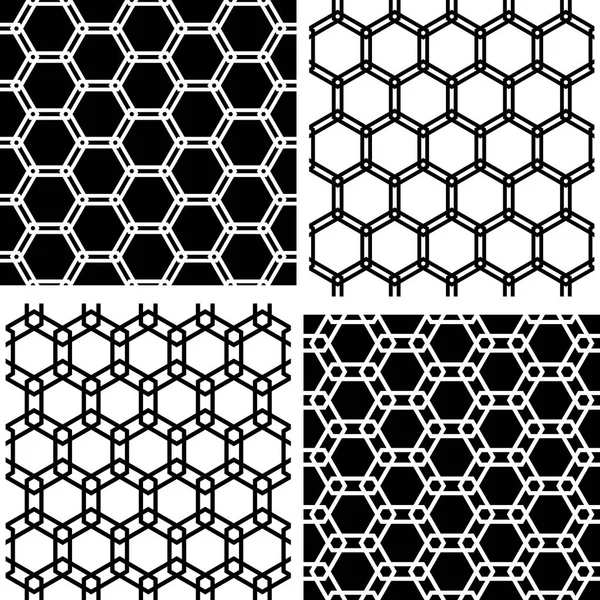 Sorunsuz Altıgenler Desenleri Kümesi Beyaz Siyah Geometrik Dokular Arka Planlar — Stok Vektör