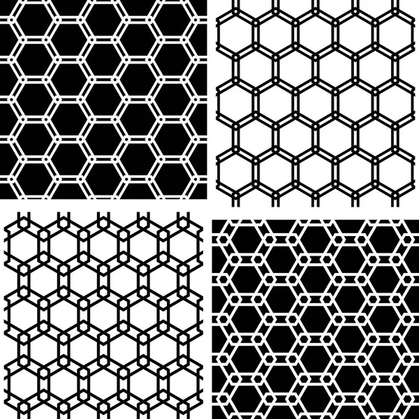 Bezproblémové Šestihranů Sada Vzory Bílé Černé Geometrické Textury Pozadí Vektorové — Stockový vektor