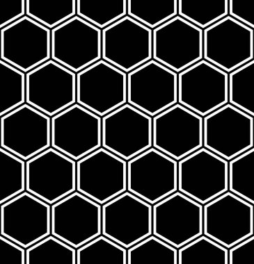 Sorunsuz altıgenler desen. Siyah ve beyaz soyut geometrik doku ve arka plan. Vektör sanat.