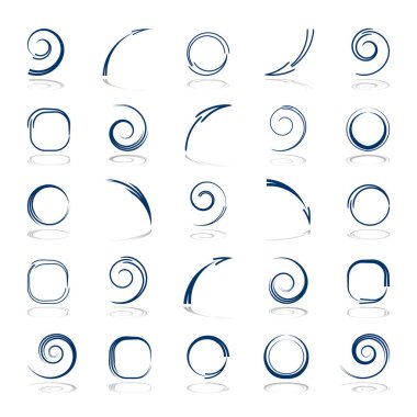 Oklar ve spiral şekiller. Tasarım öğeleri kümesi. Vektör sanat.
