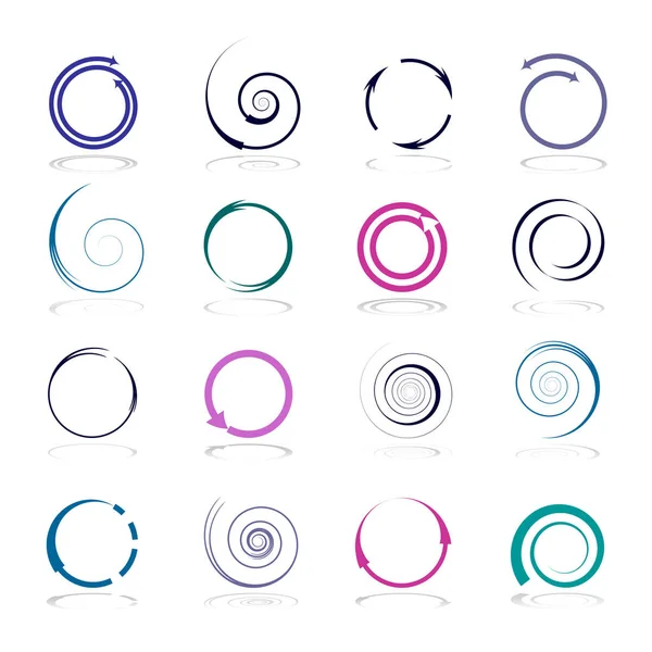 Elementos Diseño Circular Espiral Conjunto Iconos Color Abstracto Arte Vectorial — Vector de stock