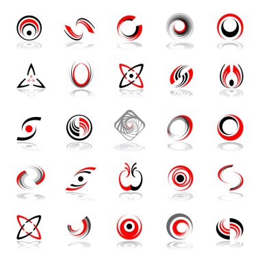 Tasarım öğeleri kümesi. Soyut Kırmızı ve siyah simgeler. Vektör sanat.