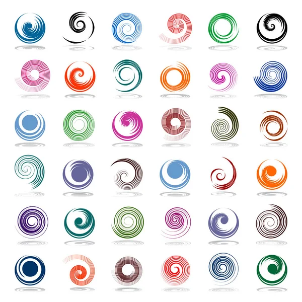Spiralkonstruktionselemente Abstrakte Farbsymbole Gesetzt Vektorkunst — Stockvektor