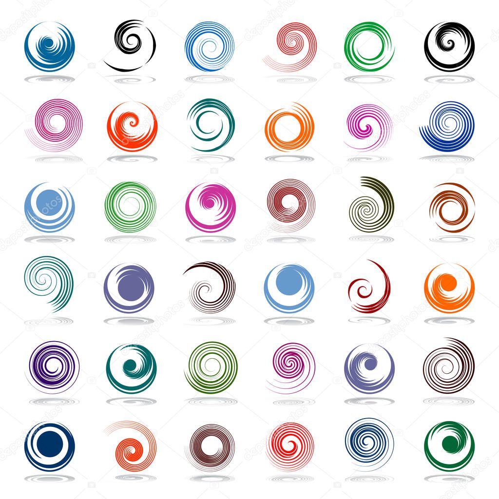 Spiral design elements. Abstract color icons set. Vector art.