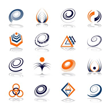 Tasarım öğeleri kümesi. Soyut Mavi ve turuncu simgeler. Vektör sanat.