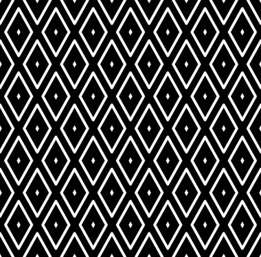 Kusursuz elmas desen. Siyah arka plan üzerine beyaz geometrik doku. Vektör sanat.