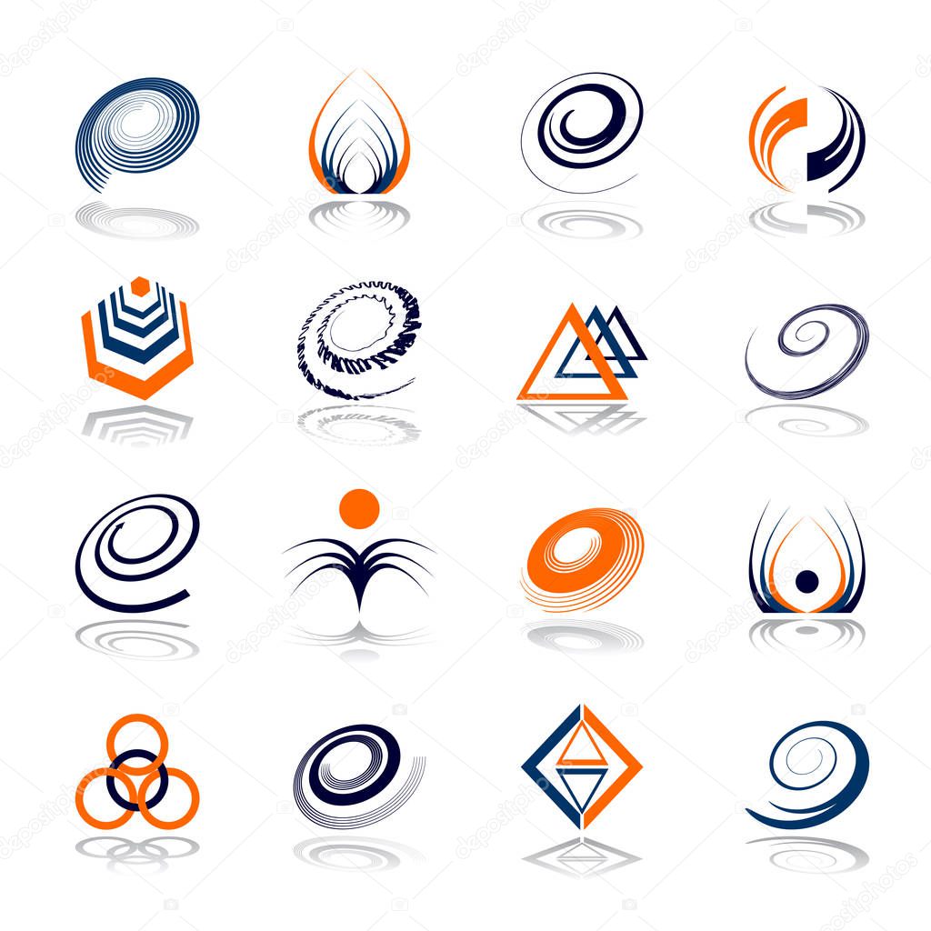 Design elements set. Abstract blue and orange icons. Vector art.