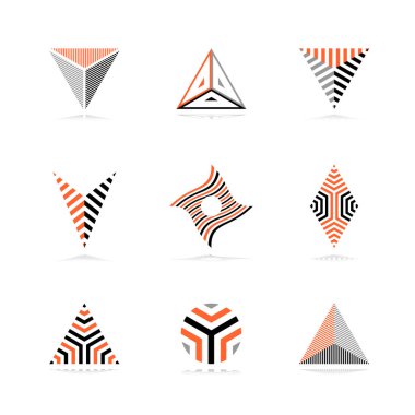 Tasarım öğeleri kümesi. Soyut Turuncu, siyah ve gri simgeler. Vektör sanat.