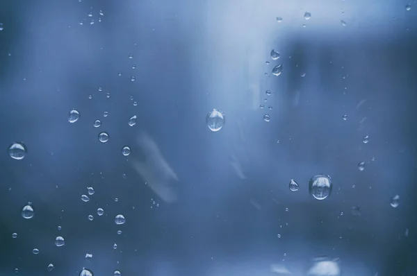 Gotas Água Abstrato Azul Chuva Fundo — Fotografia de Stock