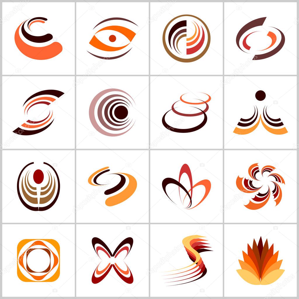 Design elements set. Abstract icons in warm colors. Vector art.