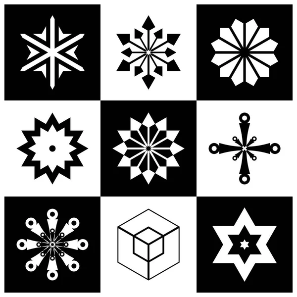 Design Elemek Meg Absztrakt Geometriai Fekete Fehér Ikonok Vektor Art — Stock Vector
