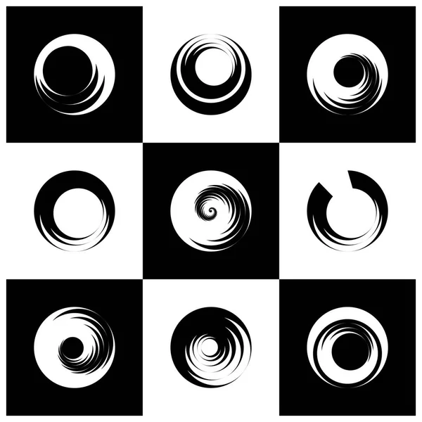 Elementos Diseño Circle Movimiento Rotación Espiral Iconos Abstractos Blanco Negro — Vector de stock