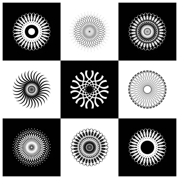 Elementen Van Ontwerpset Abstracte Zwarte Witte Cirkel Decoratieve Pictogrammen Vector — Stockvector