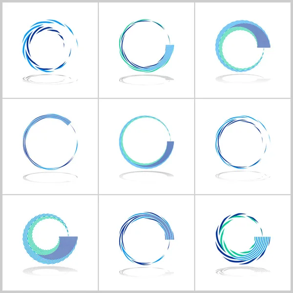 Conjunto Elementos Design Ícones Círculo Abstrato Movimento Espiral Arte Vetorial — Vetor de Stock