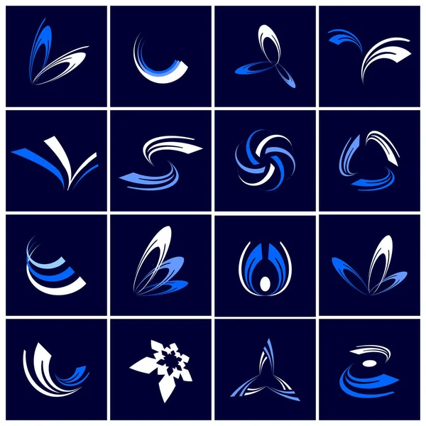 Conjunto Elementos Design Ícones Abstratos Cores Azul Branco Arte Vetorial — Vetor de Stock