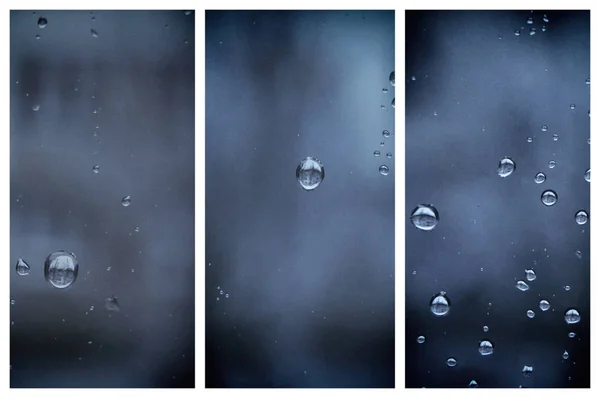 Wassertropfen Wassertropfen Reihe Vertikaler Banner Abstrakter Blauer Regenhintergrund — Stockfoto