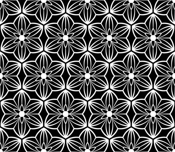 Black White Seamless Geometric Floral Pattern Vector Art — Stock Vector