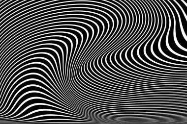 Soyut dalgalı çizgiler tasarlayın. Çizgili siyah ve beyaz arka plan ve doku. Vektör sanat.